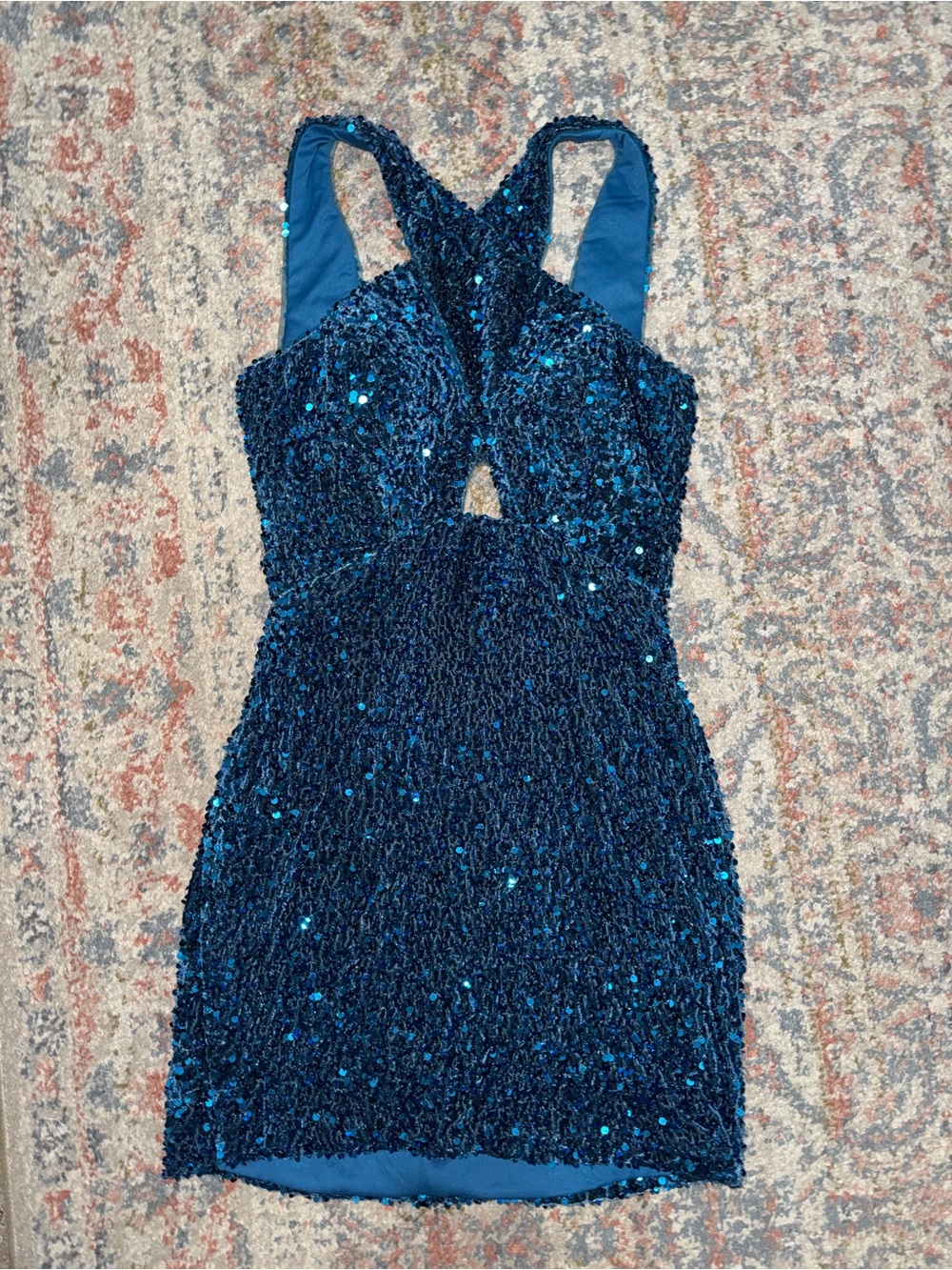 Dark Teal Sequin Keyhole Mini Dress
